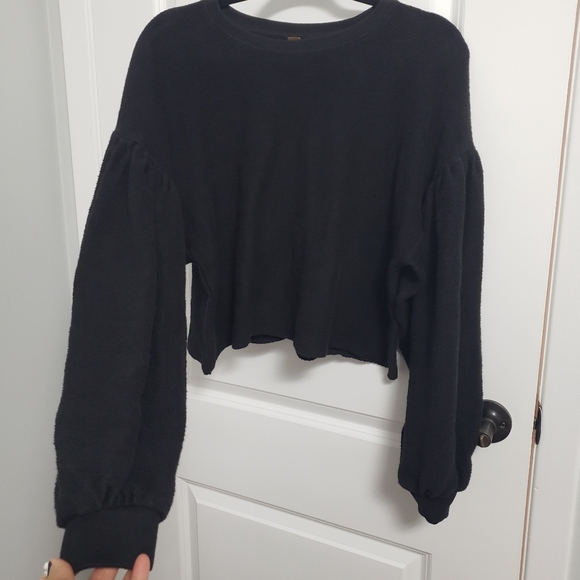 FREE PEOPLE Black Cropped Sweatshirt Top - Picture 3 of 6